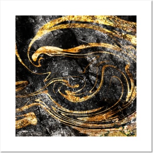 Black and gold artwork marble texture Posters and Art